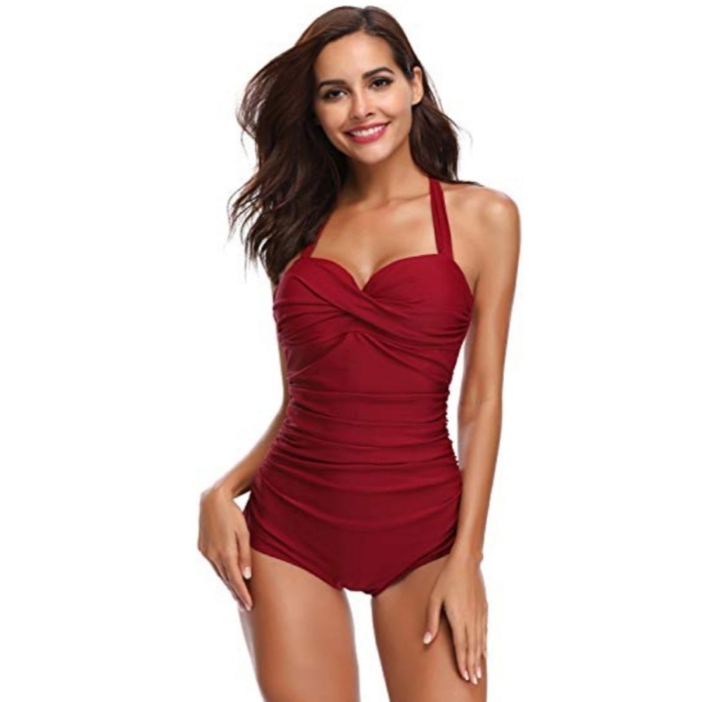 [LALA VAVA] Retro Halter One Piece Swimsuit